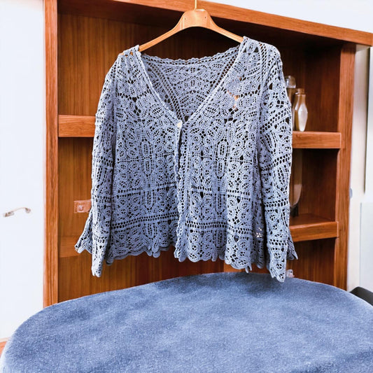 Ζακέτα see through πλεκτή με κέντημα