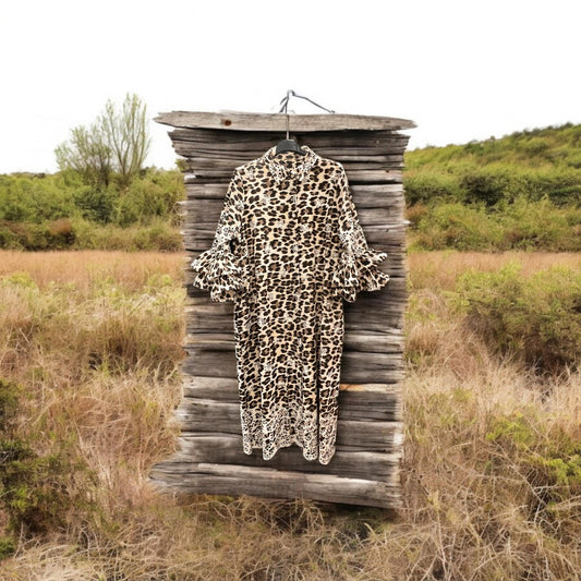 Φόρεμα midi animal printed σεμιζιέ detailed