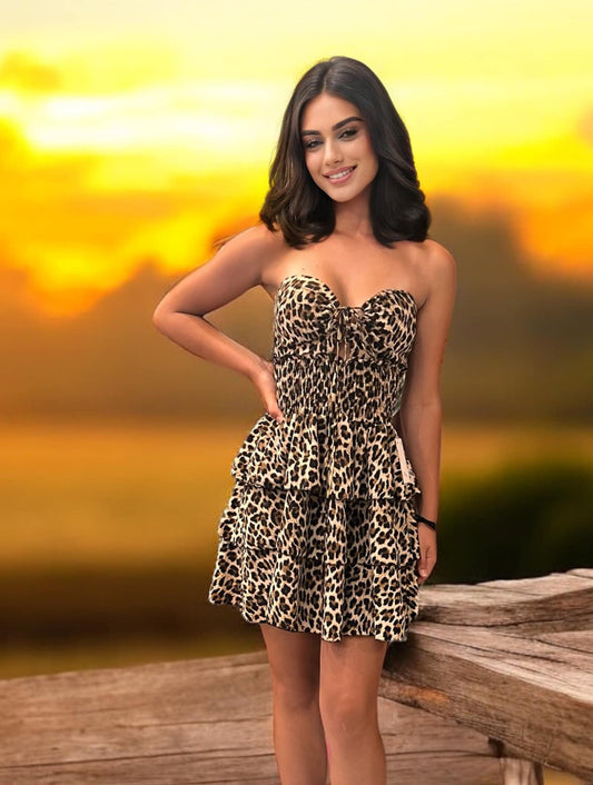 Φόρεμα mini girly leopard printed