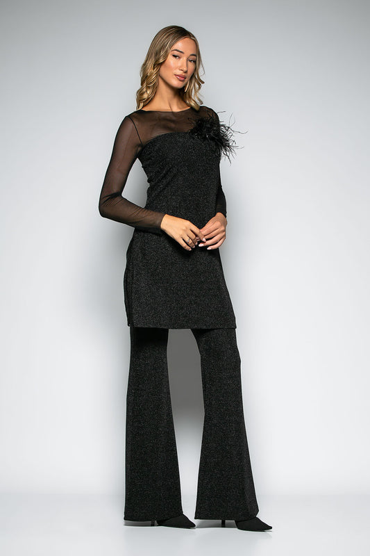 Σετ lurex μπλούζα - παντελόνα καμπάνα