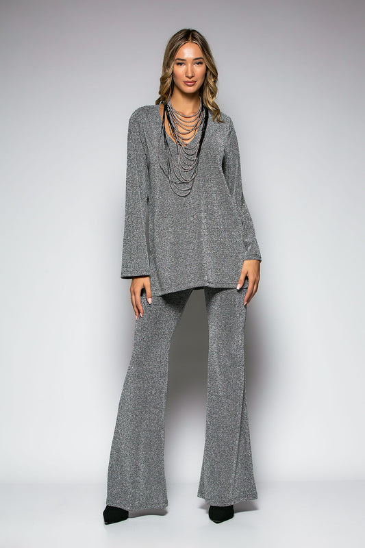Σετ lurex μπλούζα - παντελόνα καμπάνα