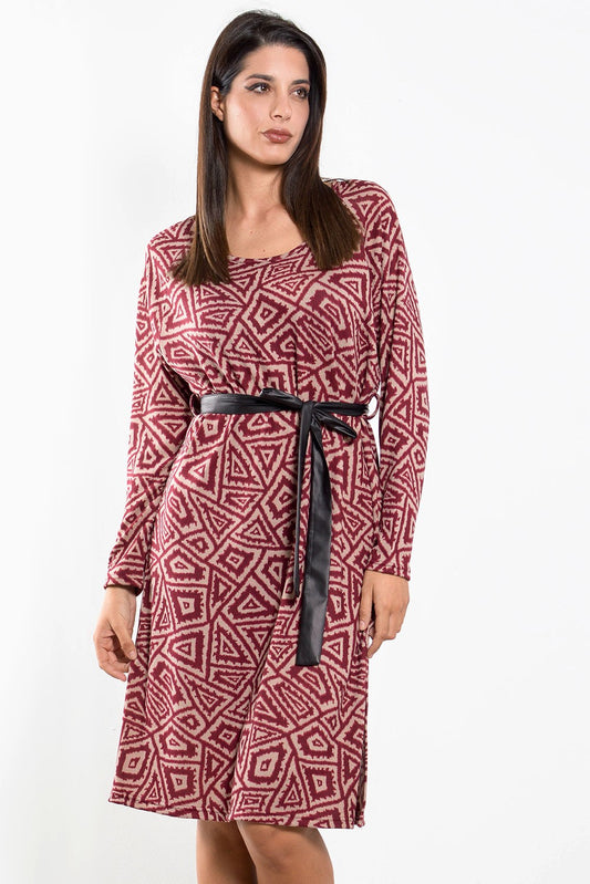 Φόρεμα midi εμπριμέ με ζώνη