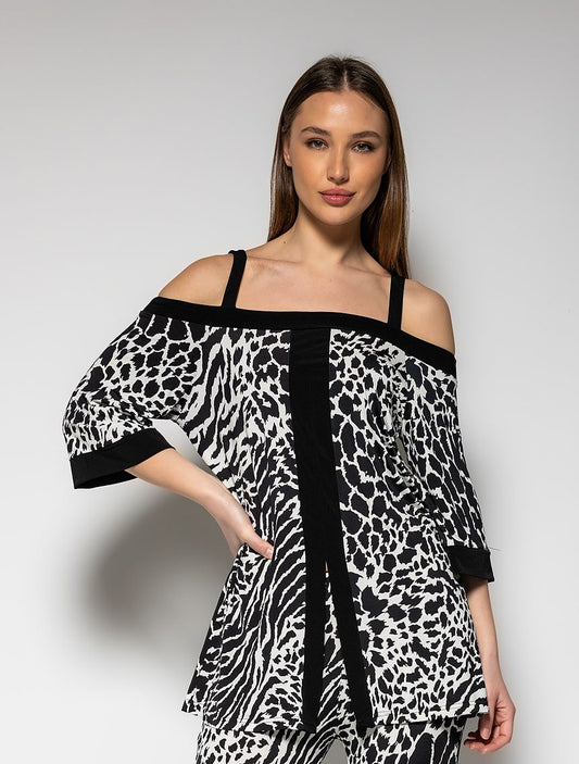 Μπλούζα jersey έξωμη animal printed