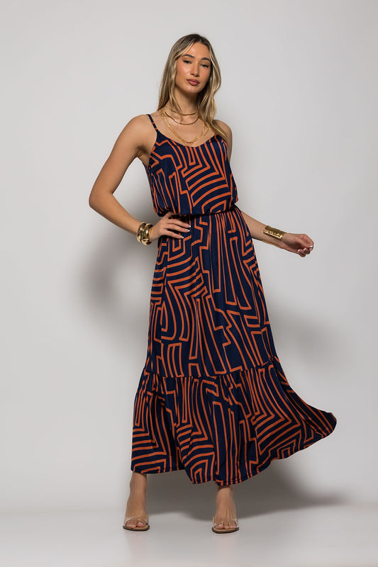 Σετ τοπ & φούστα maxi geometric printed
