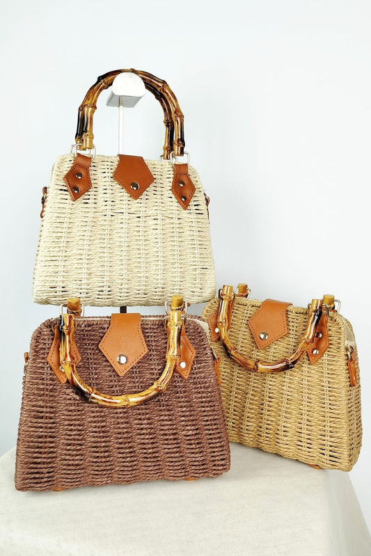 Τσαντάκι ψαθωτό με κοκκάλινες λαβές