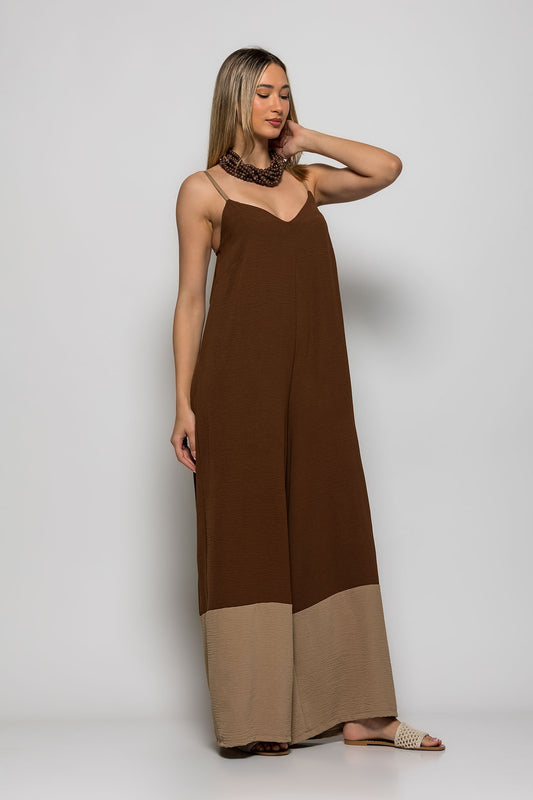 Ολόσωμη φόρμα crepe δίχρωμη