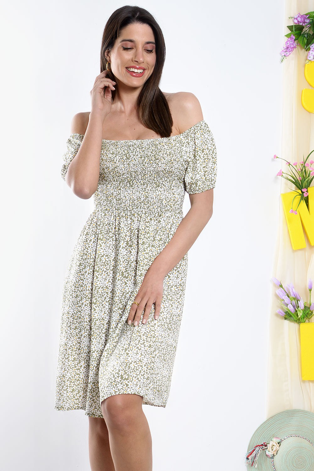 Φόρεμα mini έξωμο floral
