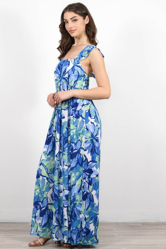 Φόρεμα maxi floral με βολάν