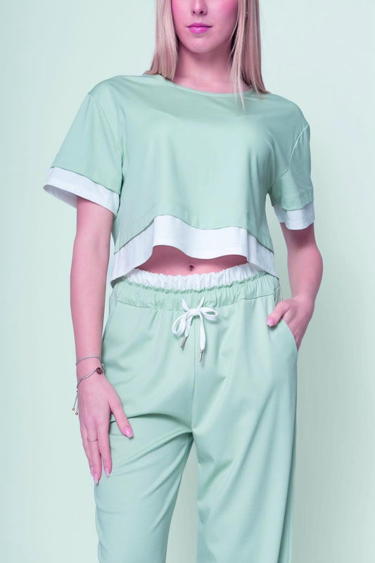 Σετ top cropped & Παντελόνα loose detailed