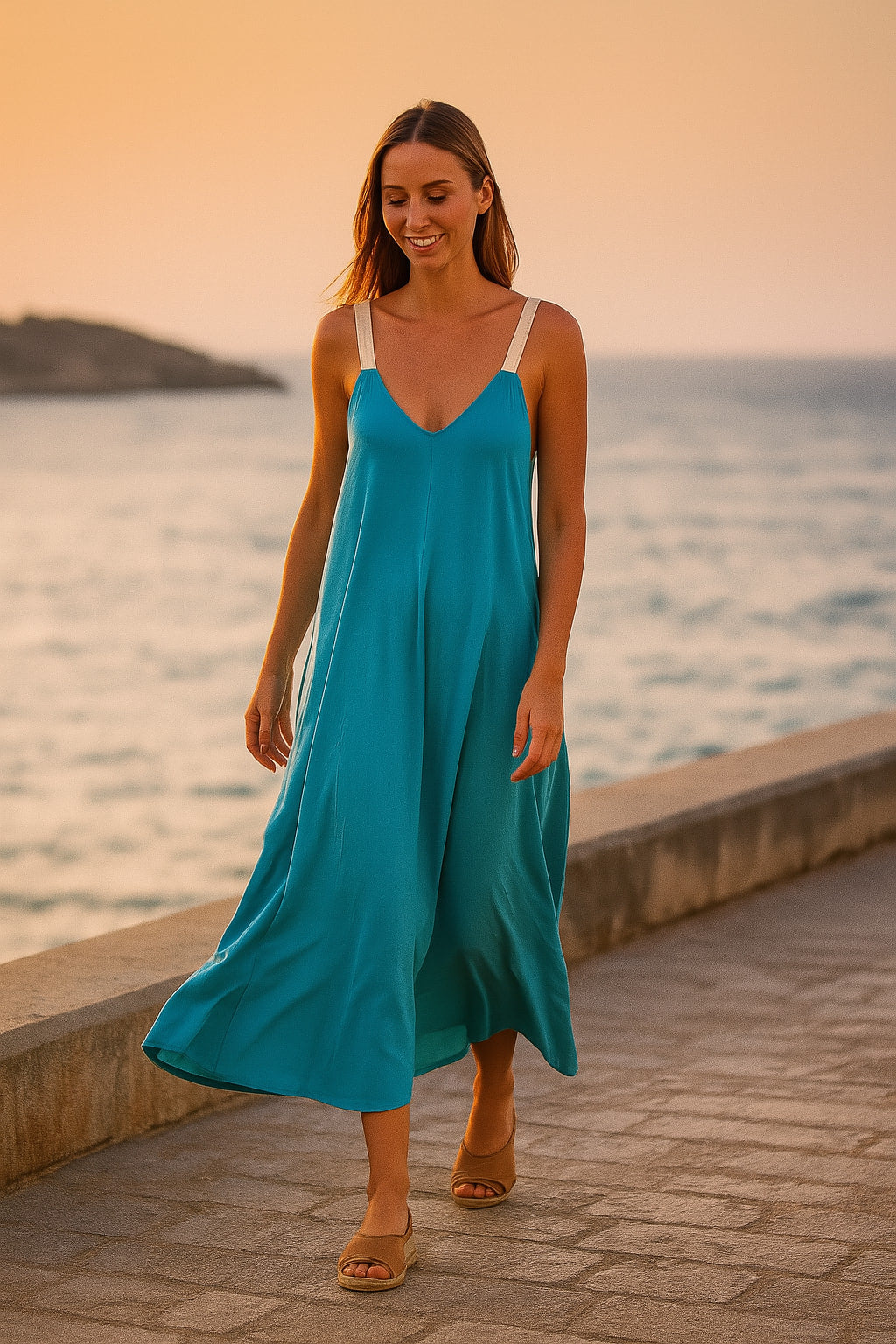 Φόρεμα loose maxi με εντυπωσιακή πλάτη