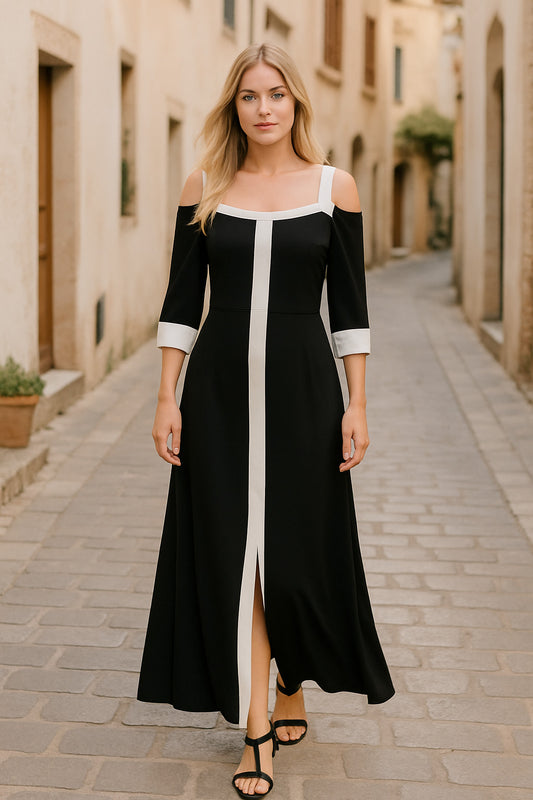 Φόρεμα maxi jersey δίχρωμο