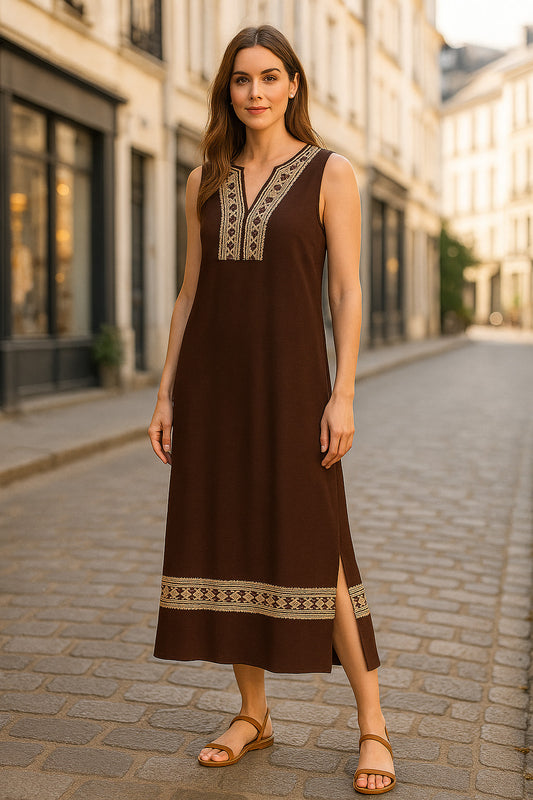 Φόρεμα midi crepe με κέντημα