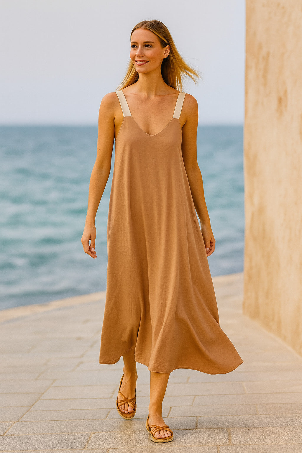 Φόρεμα loose maxi με εντυπωσιακή πλάτη