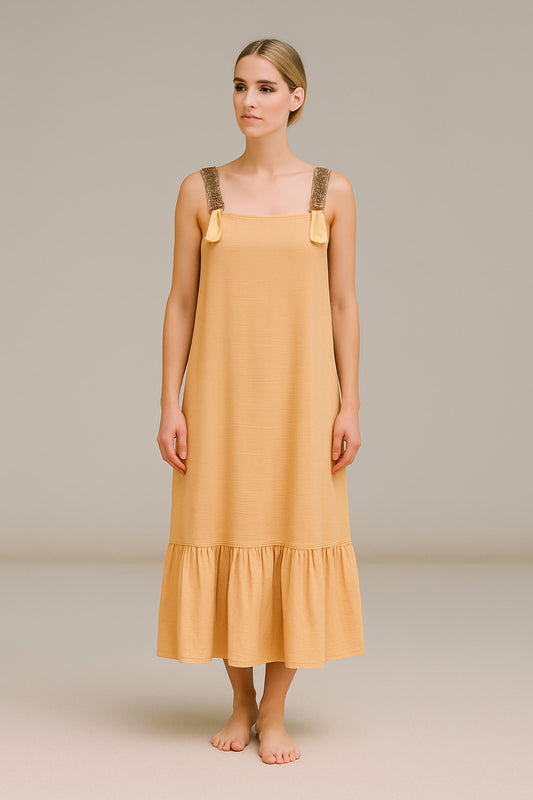 Φόρεμα maxi ραντάτο crepe detailed