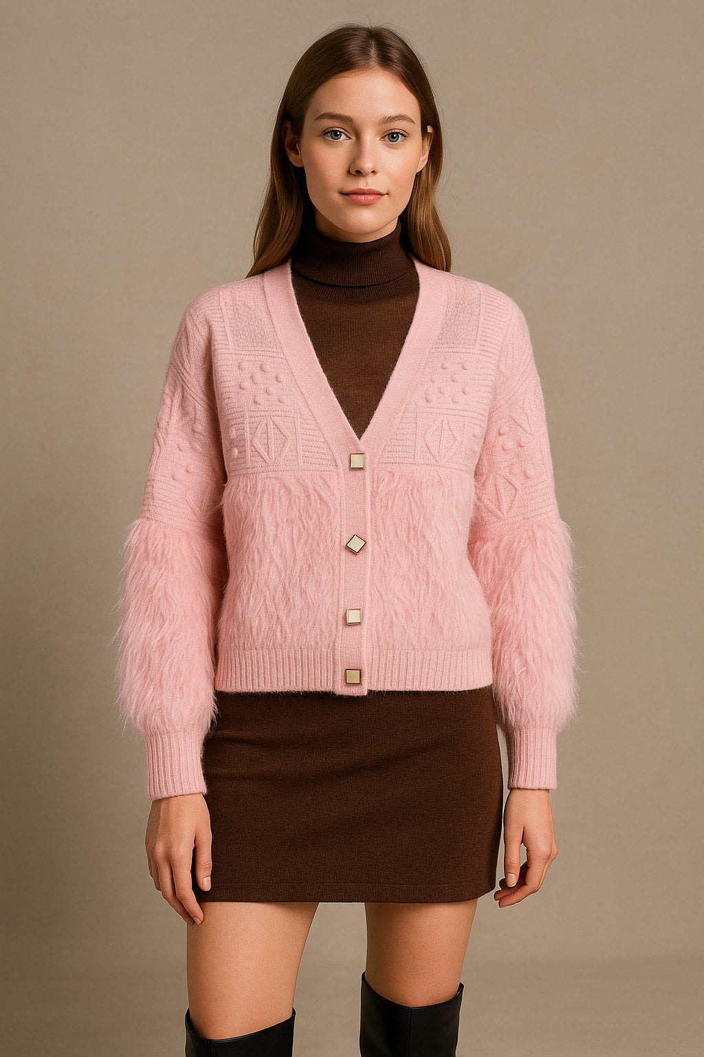 Ζακέτα πλεκτή σχεδιαστική fluffy