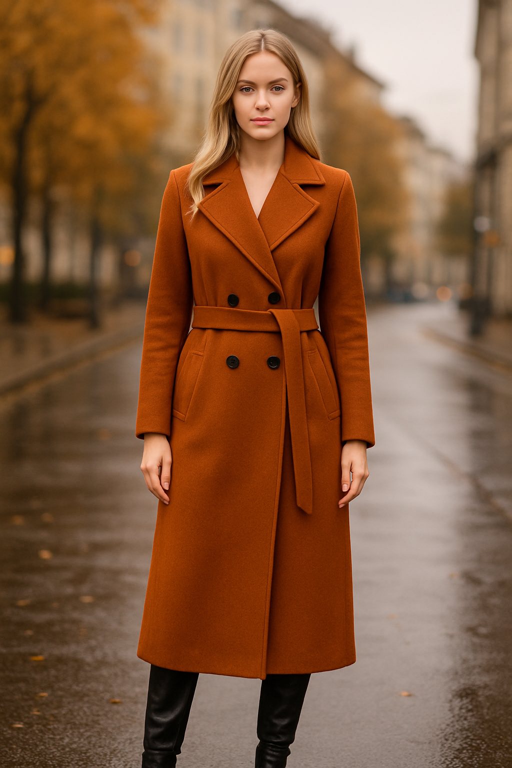 Παλτό midi σταυροκουμπωτό με ζώνη