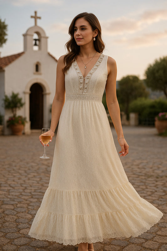 Φόρεμα maxi με δανδέλα και βολάν