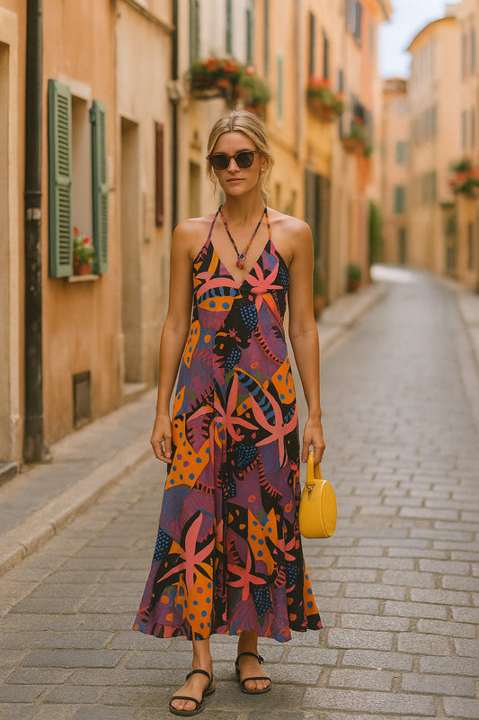 Φόρεμα maxi satin εξώπλατο