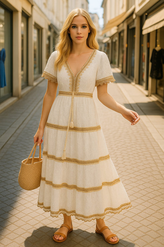 Φόρεμα maxi με δανδέλα και βολάν