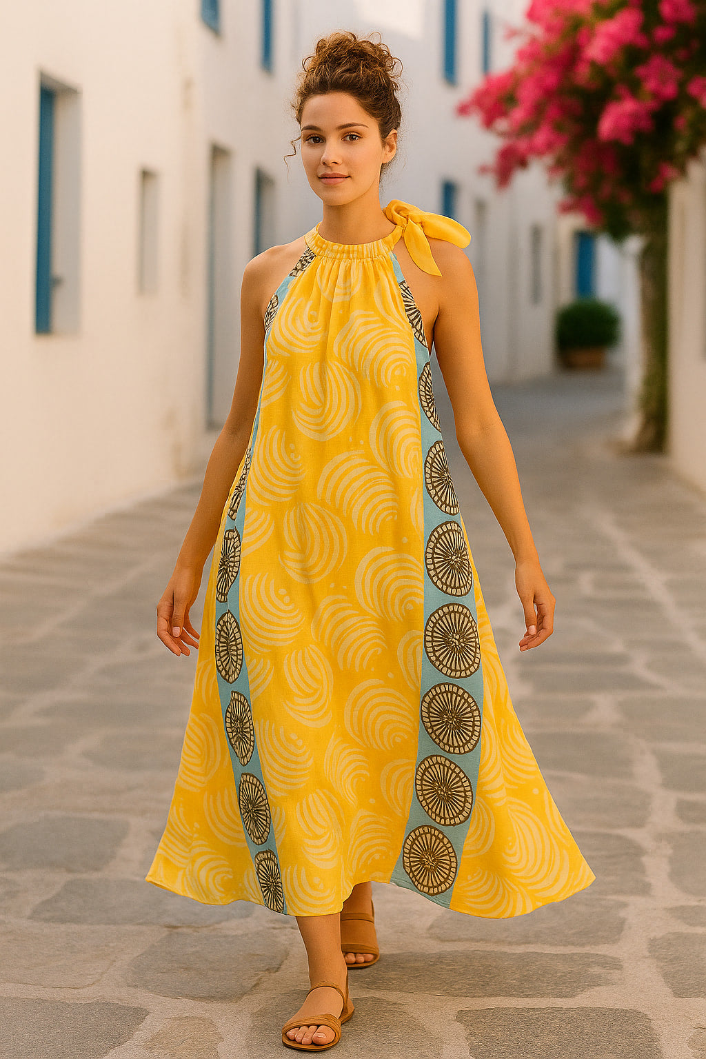 Φόρεμα maxi satin με εντυπωσιακό σχέδιο