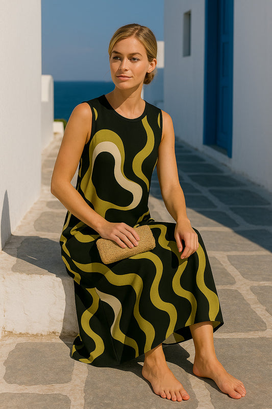 Φόρεμα maxi printed με σατινέ υφή