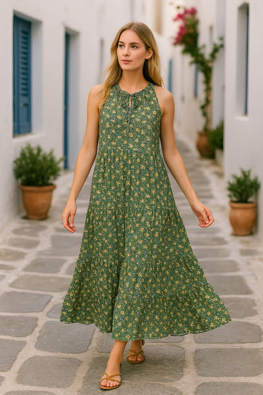 Φόρεμα maxi floral printed βαμβακερό