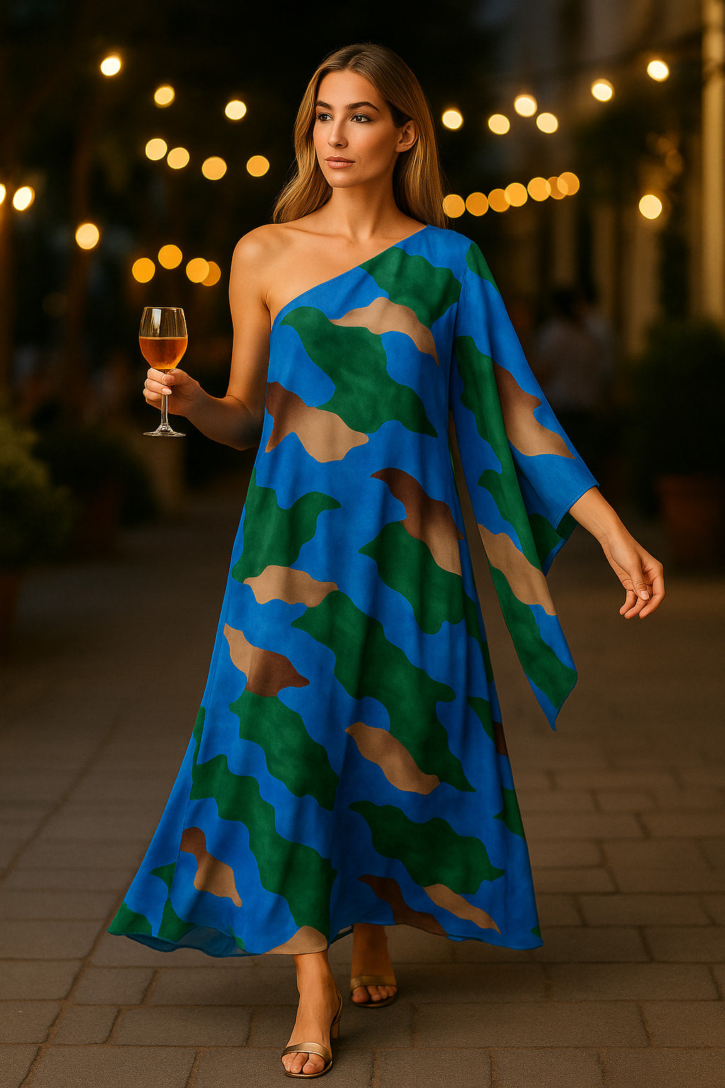 Φόρεμα maxi cocktail floral με έναν ώμο