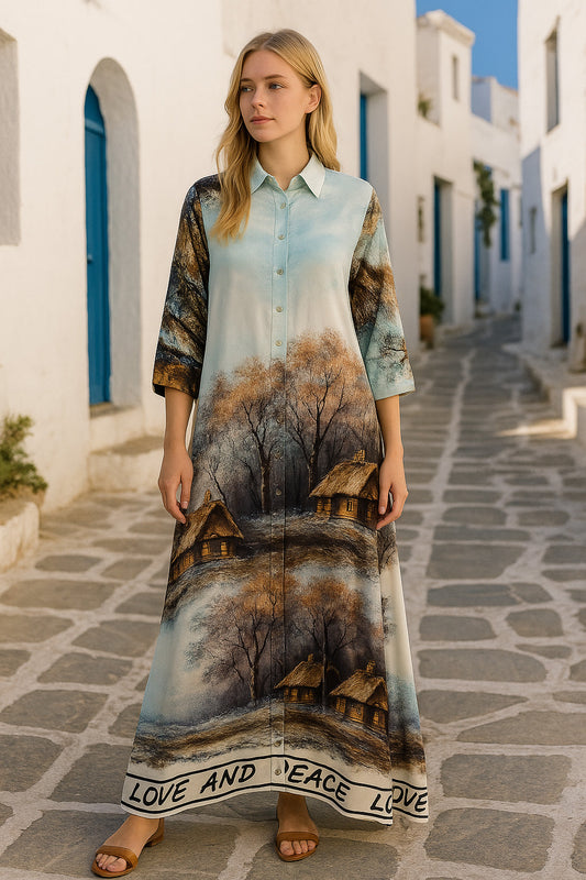 Καφτανοφόρεμα σατινέ πίνακας σεμιζιέ μεταξωτό