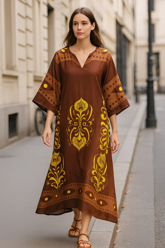 Καφτανοφόρεμα σατινέ ethnic printed