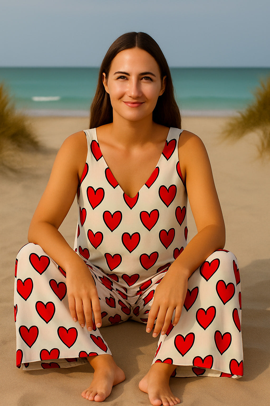 Ολόσωμη φόρμα κρεπ loose heart printed