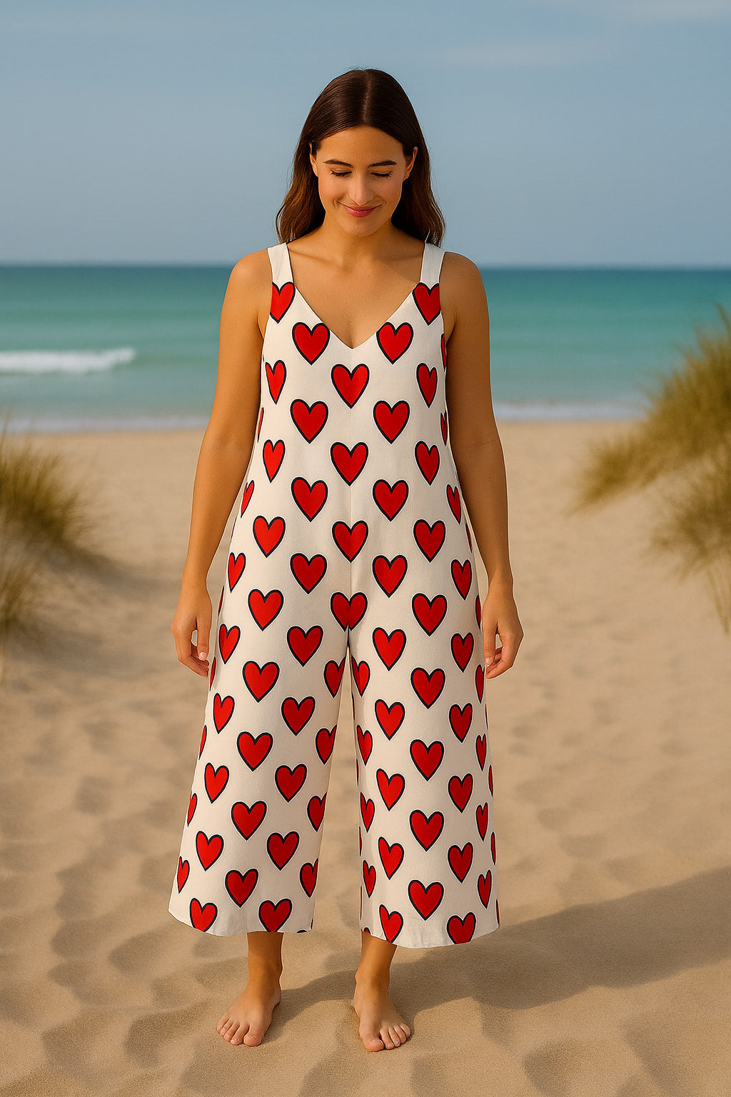 Ολόσωμη φόρμα κρεπ loose heart printed