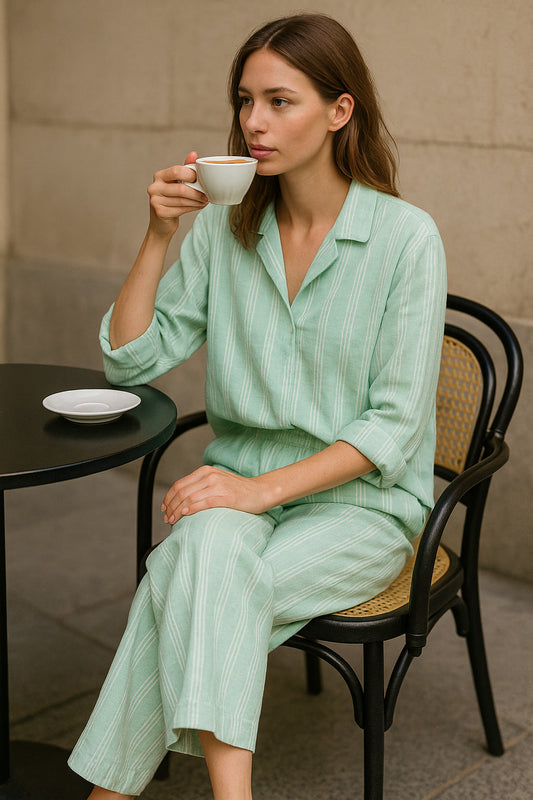 Σετ μπλουζοπουκαμίσα - παντελόνα φαρδιά