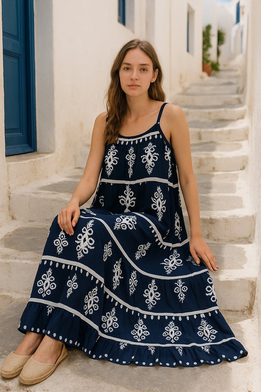 Φόρεμα maxi loose με ethnic μοτίβα