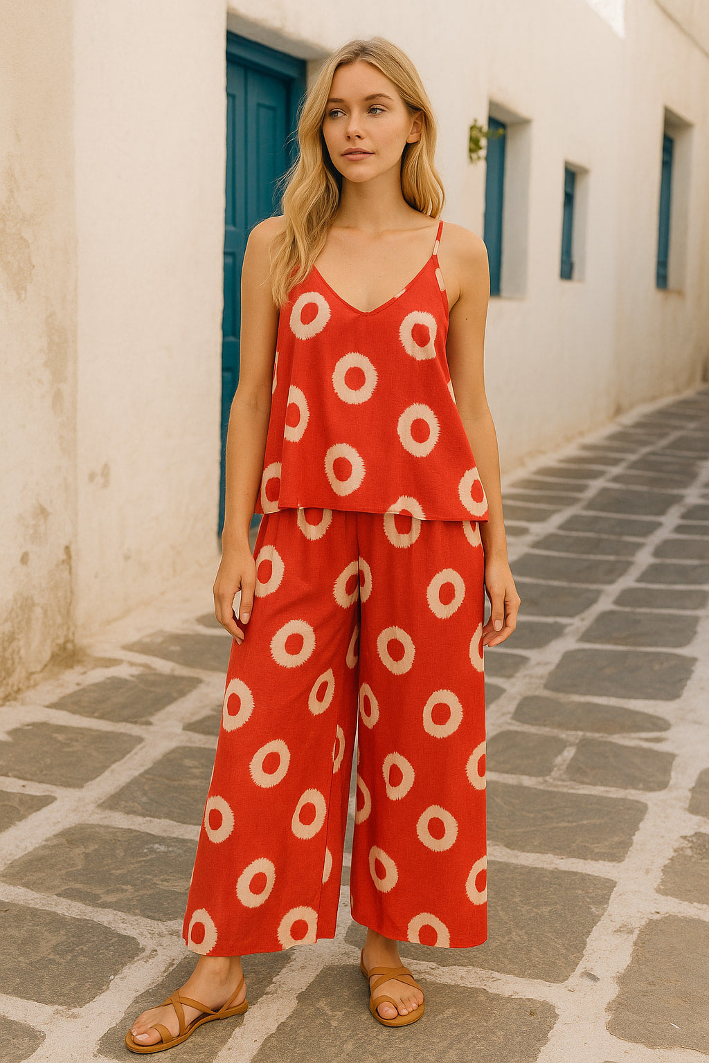 Σετ τοπ και παντελόνα printed βισκοζ/λινό