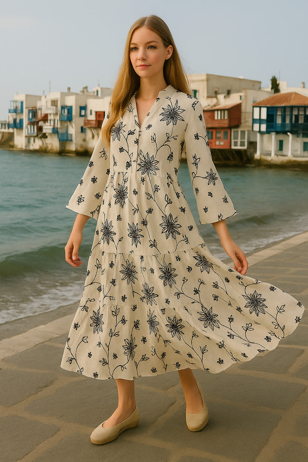 Φόρεμα maxi oversized με κέντημα