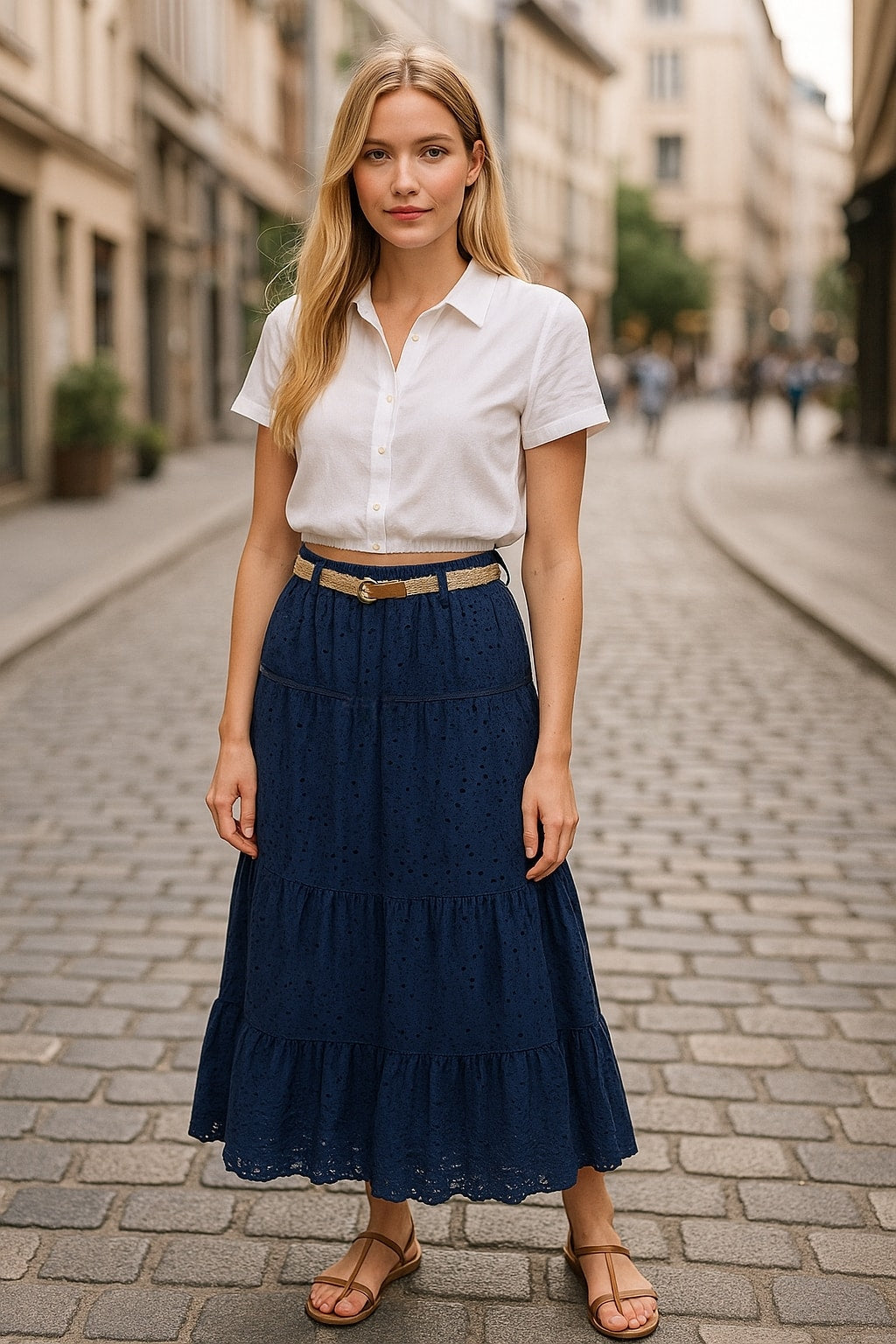 Φούστα maxi κηπούρ με ζωνάκι