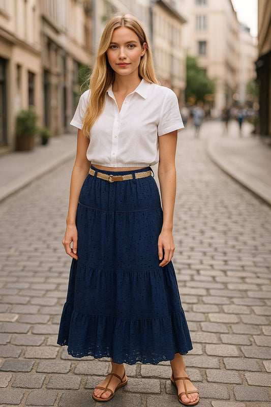 Φούστα maxi κηπούρ με ζωνάκι