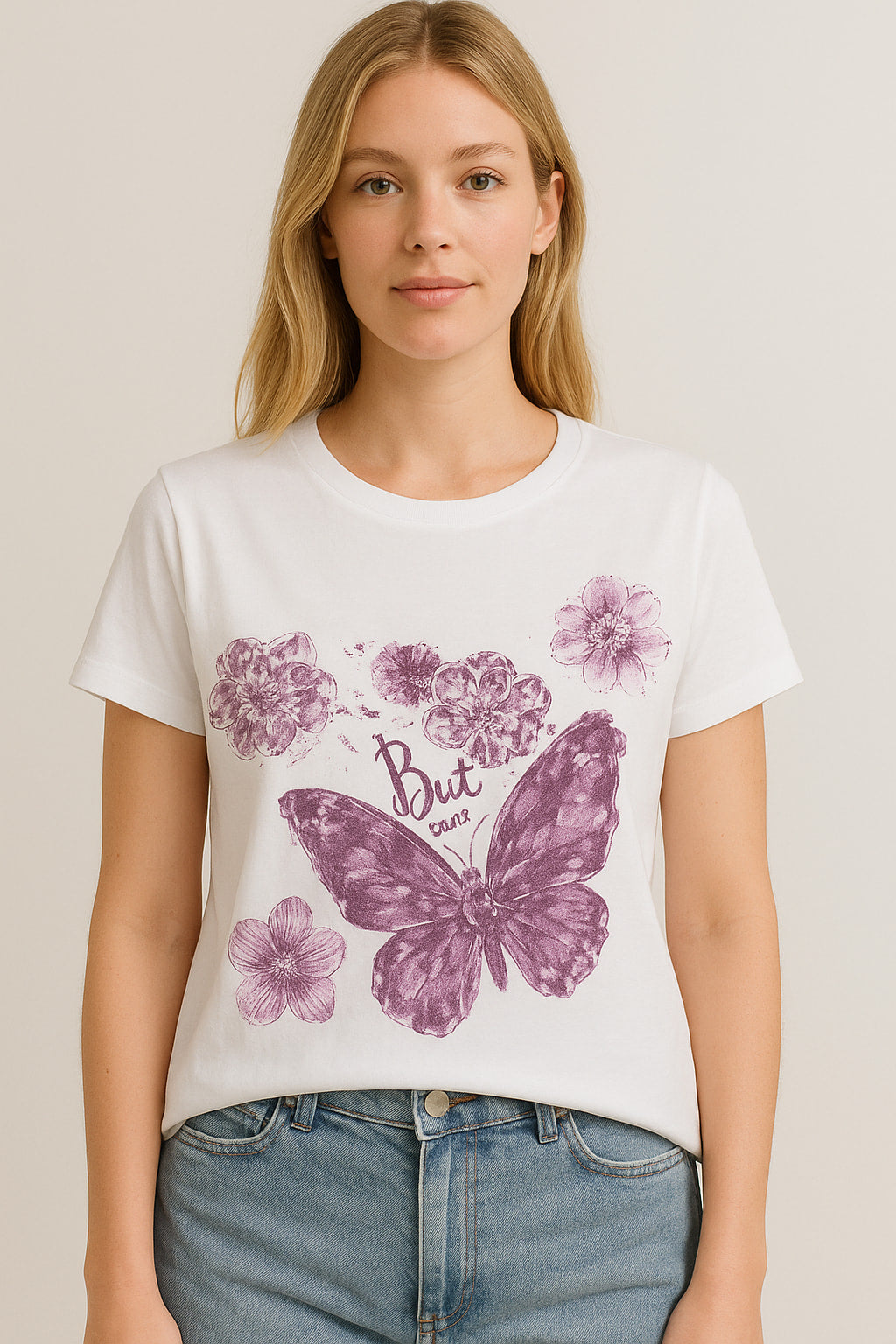 T-Shirt βαμβακερό με 3D μοτίβα floral