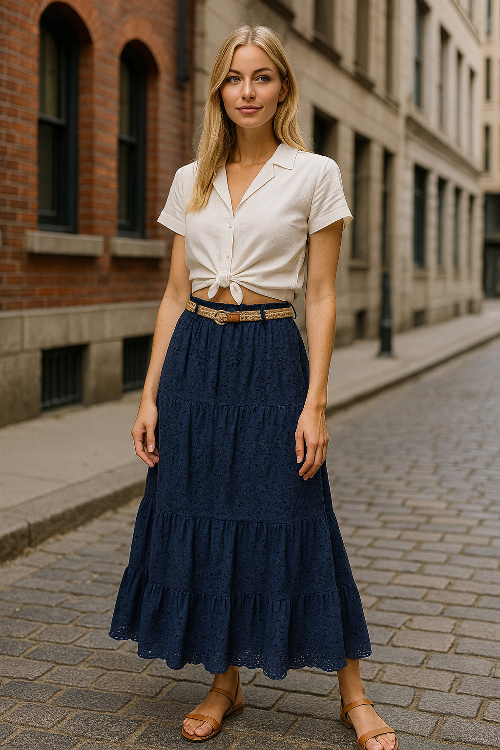 Φούστα maxi κηπούρ με ζωνάκι