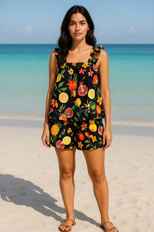 Σετ κρεπ top & shorts tutti frutti