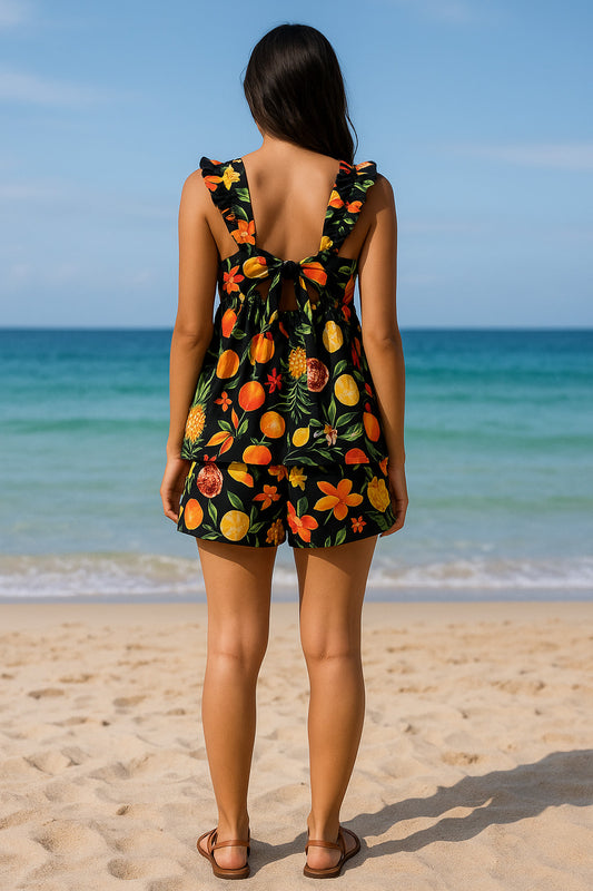 Σετ κρεπ top & shorts tutti frutti