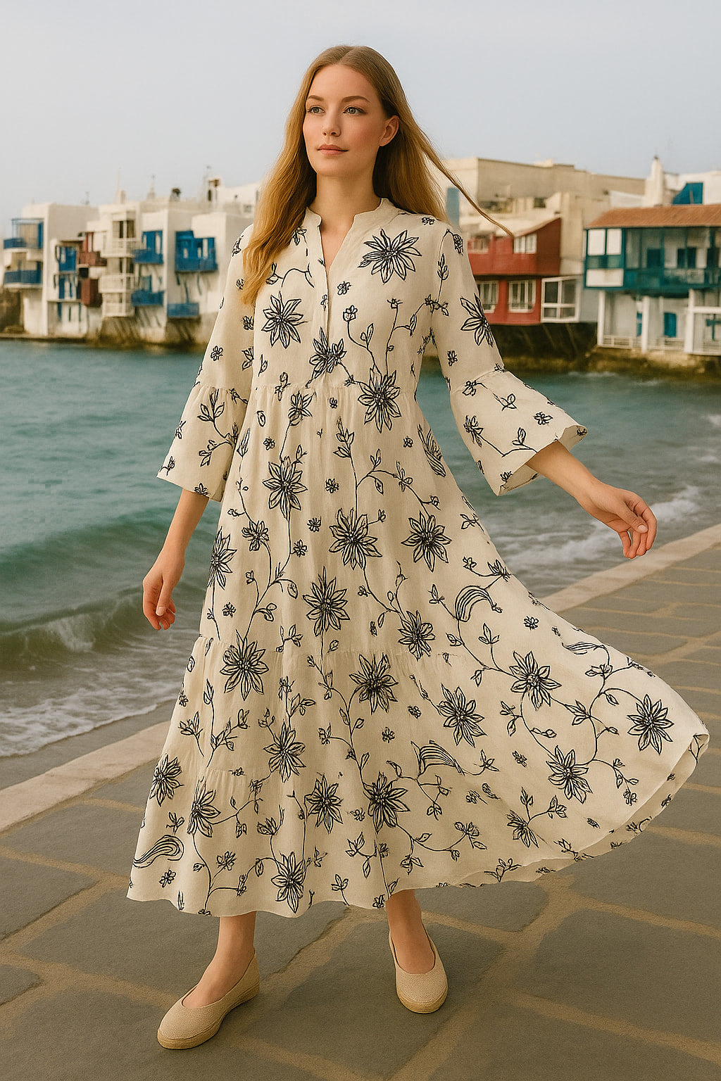 Φόρεμα maxi oversized με κέντημα