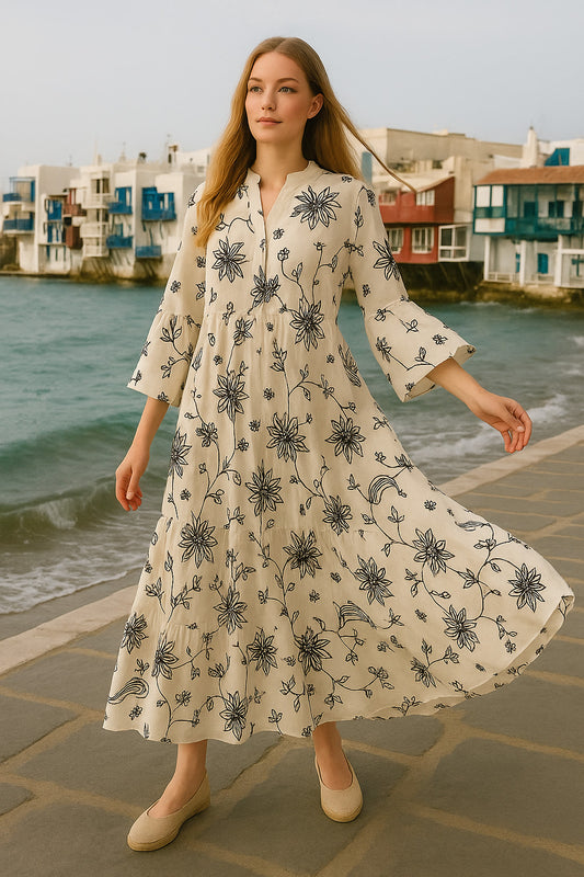 Φόρεμα maxi oversized με κέντημα