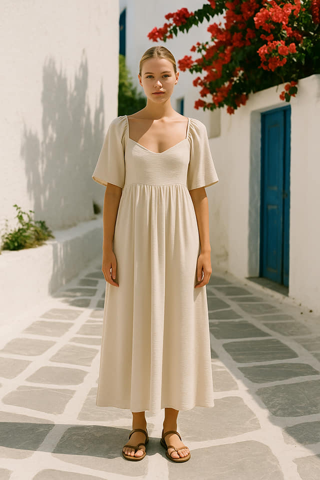 Φόρεμα maxi κρεπ με δέσιμο στην πλάτη