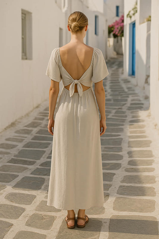 Φόρεμα maxi κρεπ με δέσιμο στην πλάτη