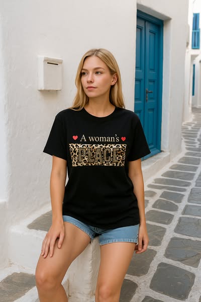 T-Shirt βαμβακερό letter and animal printed με μεγάλα strass