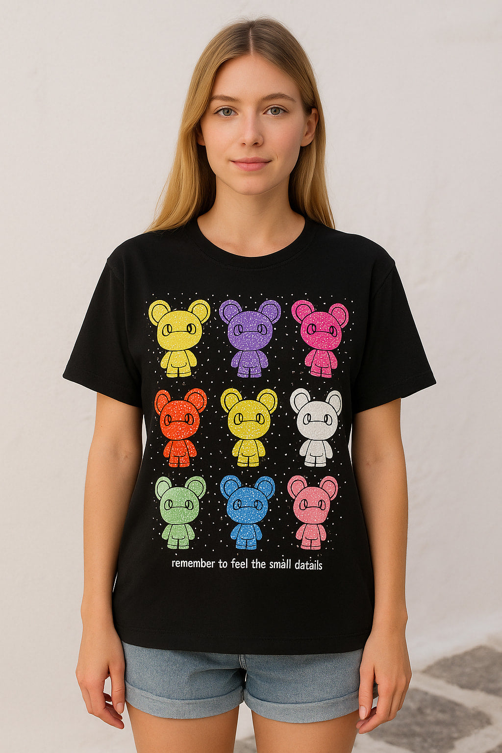 T-Shirt βαμβακερό με cartoon και strass