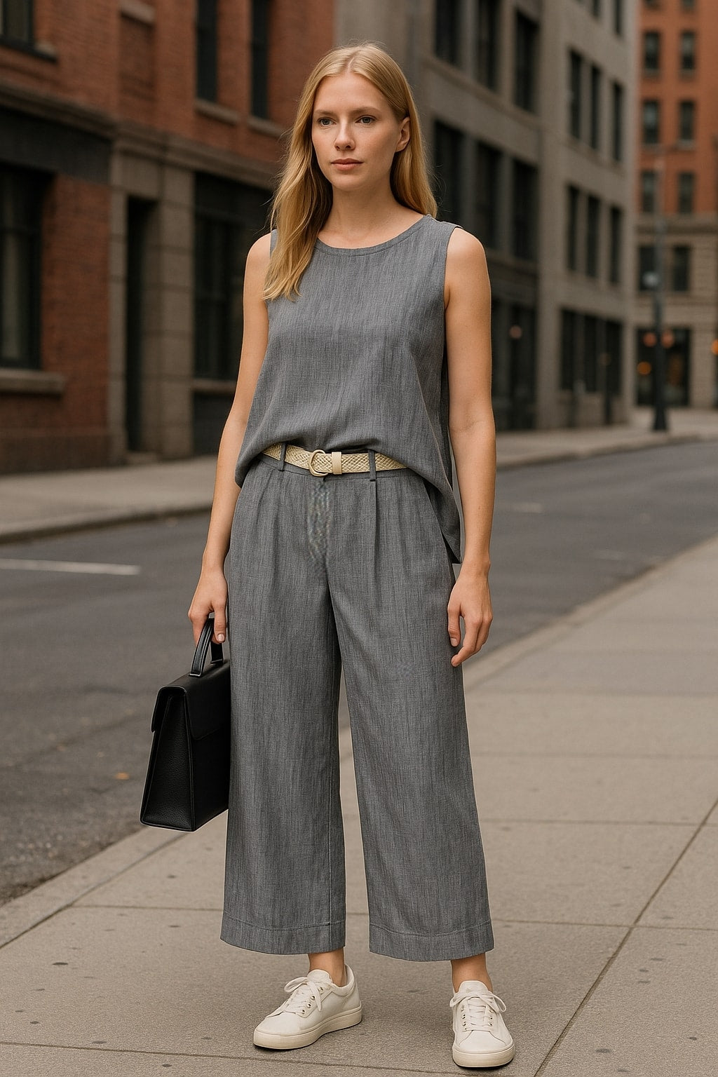 Σετ μπλούζα - παντελόνα με ζωνάκι πλεκτό