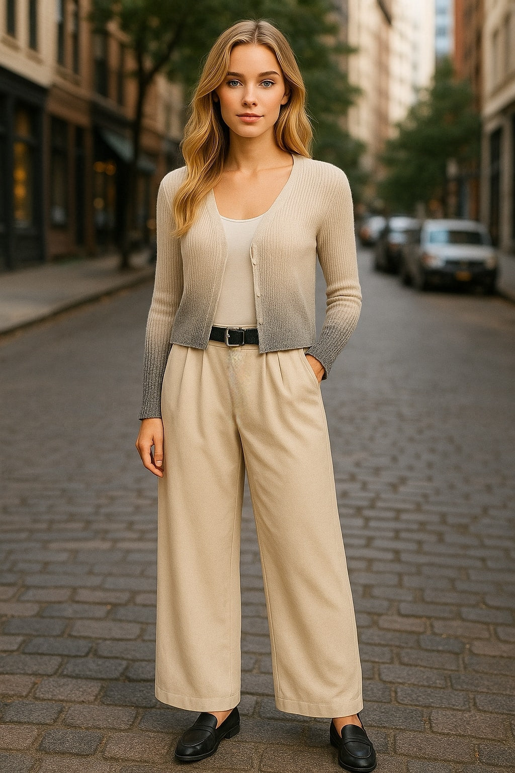 Παντελόνι κρεπ με πιέτες και ζώνη