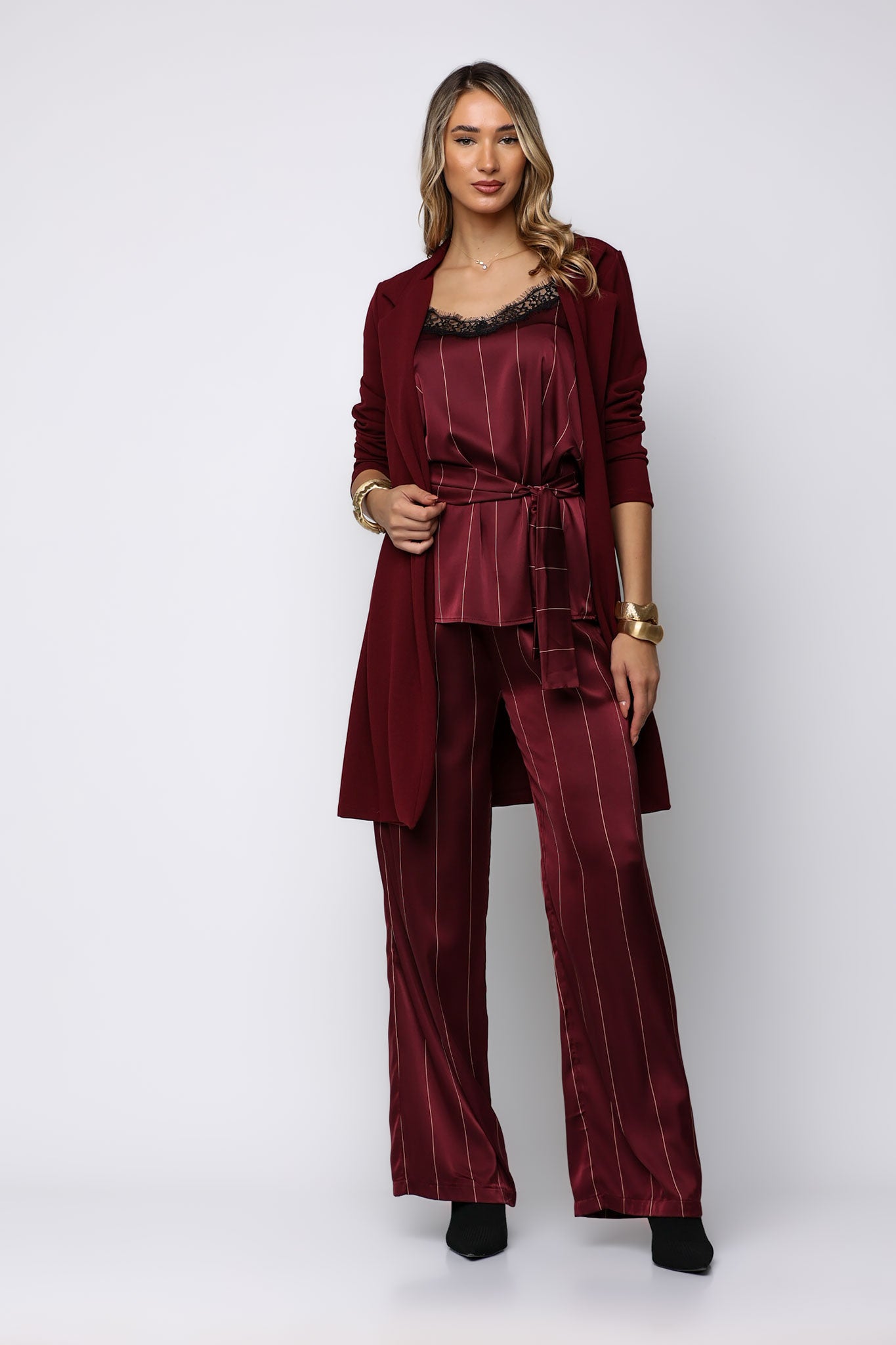 Set satin ριγέ top & παντελόνα